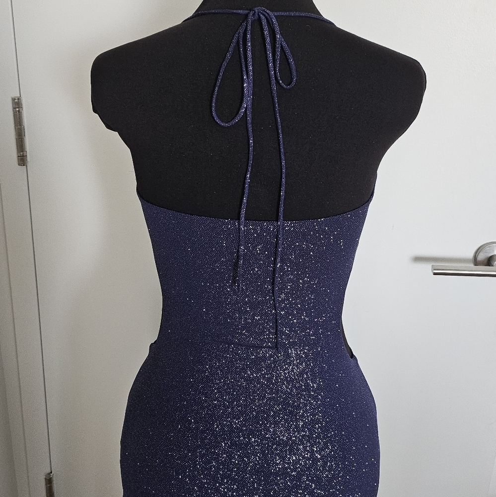 Lucy In The Sky Midnight Blue Sparkly Cutout Maxi Dress With Rhinestone Chain - Picture 5 of 11